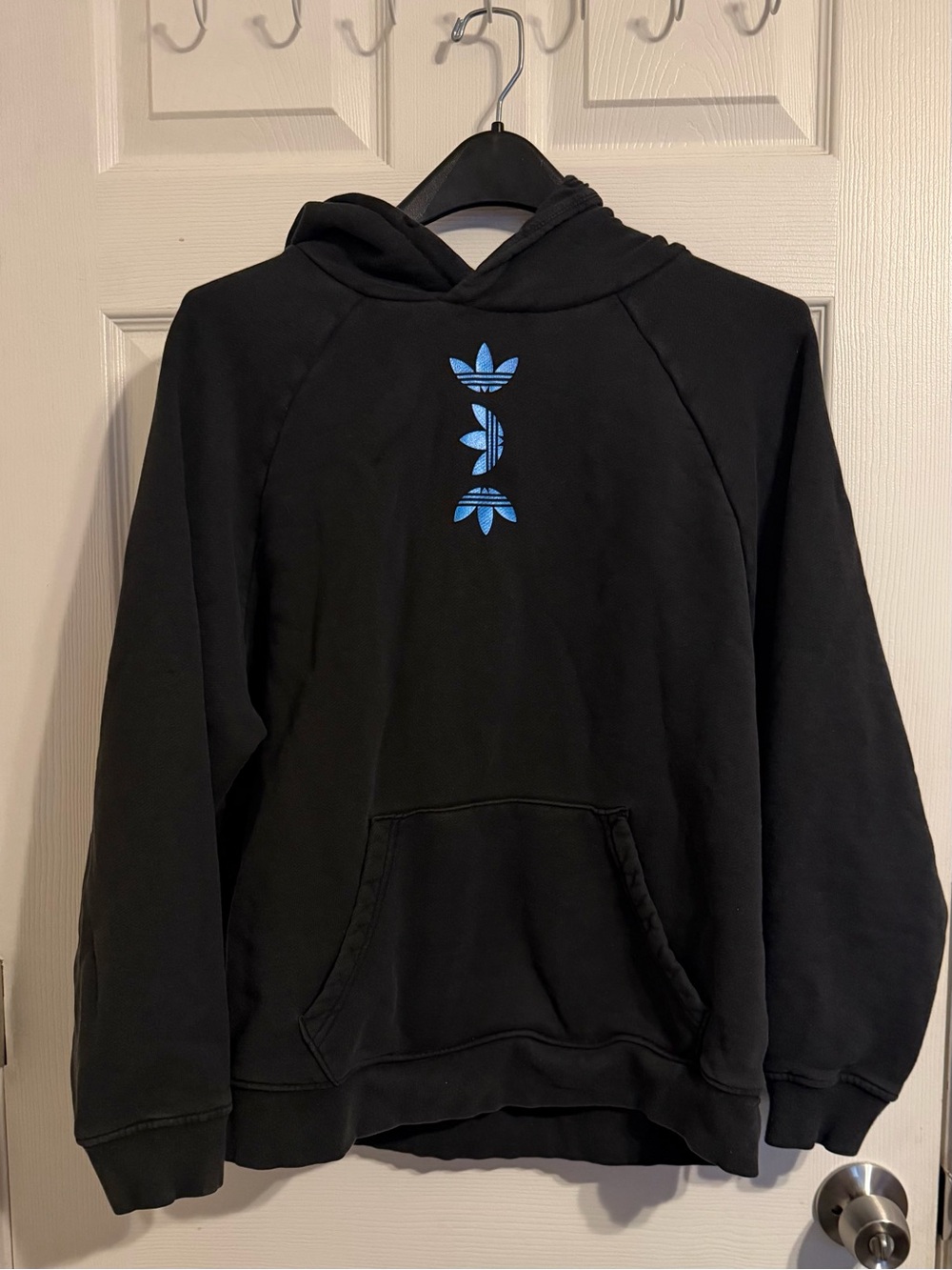 Adidas Originals Black Crewneck Hoodie with Blue Trefoil Stack